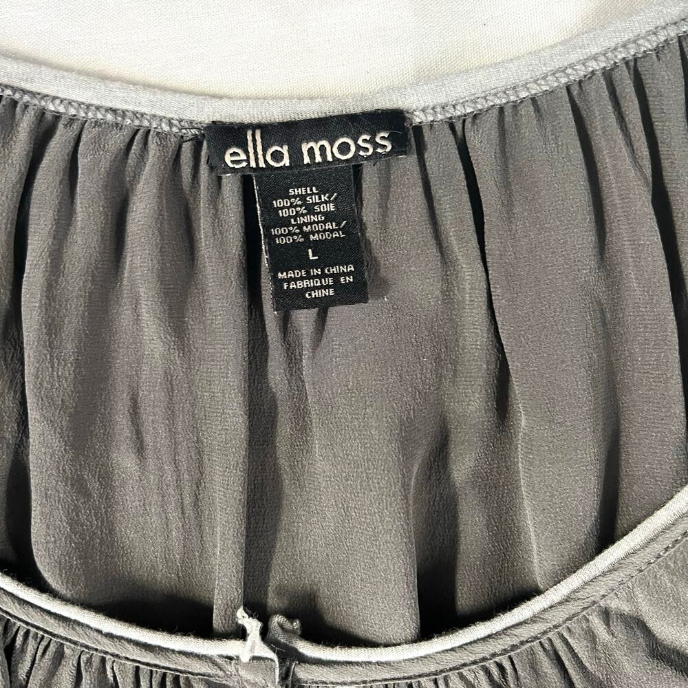 Ella Moss Silk Blouse L Gray Mixed Media Jersey Cuff 3/4 Sleeve Peasant Top$158